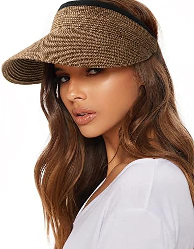 Women\'s Wide Brim Straw Visor Sun Hat UPF 50+ UV Protection Packable Beach Cap Ocean Pacific Womens Straw Sun Visor Hat, Wide Brim Beach  main image 2