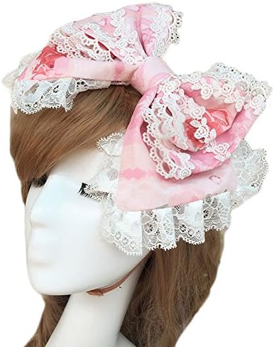 BLESSI Women's Lace Lolita Lace Headdress Hair Accessories (Pink Bowknot)