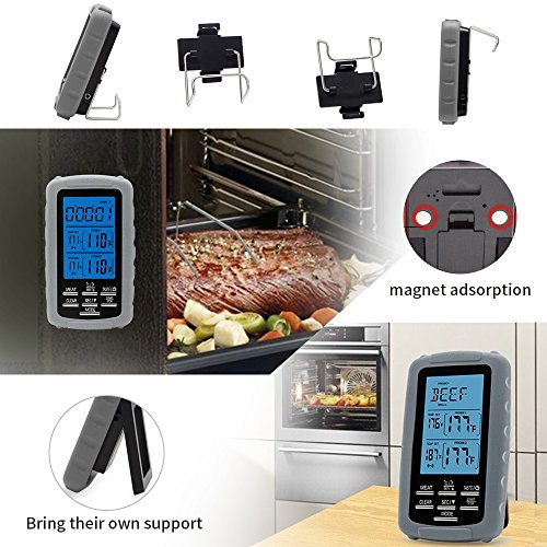 UPGRADED HomEnjoy Wireless Remote Digital Cooking Food Meat Thermometer with Dual Probe for Smoker Grill BBQ Thermometer, Gray