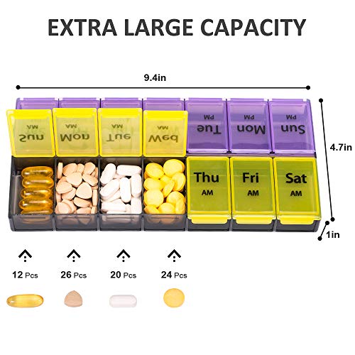 Extra Large Pill Organizer 2 Times a Day Weekly Pill Box Twice a Day