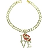 Rugby Football Pendant for Men Love Rugby Cuban Necklace, Iced Out Rugby Football Cuban Chain Necklace Gold Hip Hop Football Lovers Necklace Men’s CZ Football Fans Jewelry Rock Rugby Sports Necklace