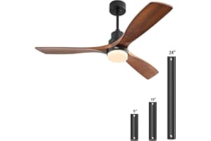 Sofucor Ceiling Fan With Lights Remote Control 52 Inch Modern Walnut Wood Fan Blade Ceiling Fans For Farmhouse Bedroom Living Room Indoor Outdoor, Noiseless DC Motor