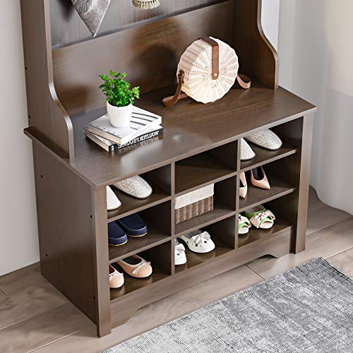 Itaar Hall Tree, Hall Bench with Storage Shelf, Metal Leg Entryway Coat