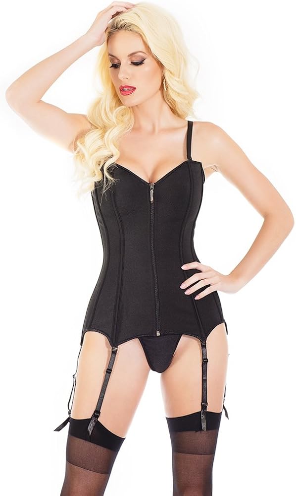 Coquette Women's Front Zip Corset with Lace Back: Clothing