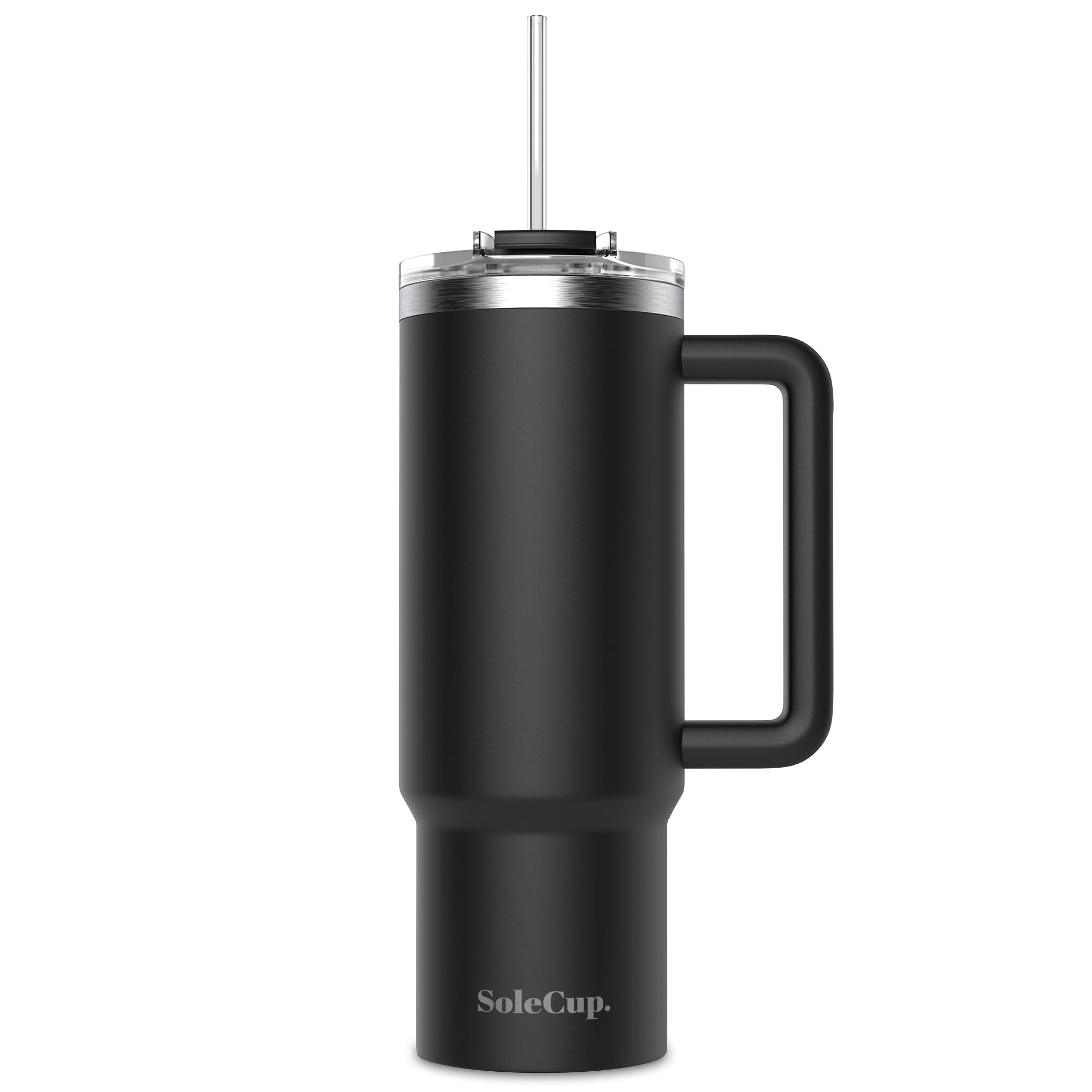 SoleCup. 30oz Travel Mug with Handle, Lid and Two Straws, Drinks Stay Hot for 8 Hours and Cold for 24 Hours - Double Wall Stainless Steel Vacuum Insulated Tumbler (Black, 30oz) — image 1