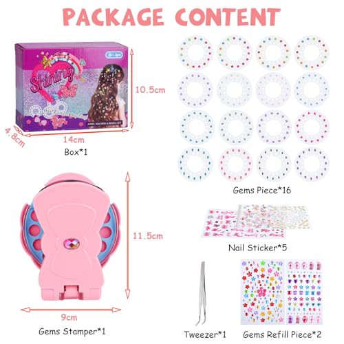 SEMKOTREE Rhinestone Hair Machine, Rhinestone Gluing Hair Bedazzler Kit with 420 Rhinestones, Hair Jewellery for Hair Gem Stamper Sticker Gift Girl