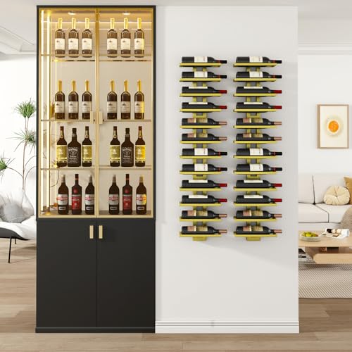 IBUYKE Wall Wine Rack 12 Bottles, Vertical Metal Wine Rack, Golden TMJ909G | Wine Bottle Holder Spirits Champagne Wine Rack Mounted DIY for Kitchen Dining Bar
