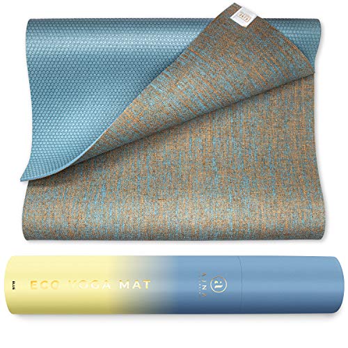 Ajna Eco Organic Yoga Mat – Natural Jute Yoga Mats – Large Non Slip – Reversible Jute PER – Carrying Strap – Extra Long Yoga Mat 72 Inch – 5mm – All Yoga – Vegan