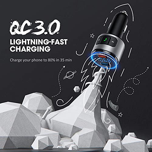 VicTsing Bluetooth FM Transmitter for Car, Bluetooth V5.0, QC3.0 Car Radio Audio Adapter with LED Backlit, Dual USB Charging, Hands-Free Calling, Car Bluetooth MP3 Player Supports USB Disk and Siri