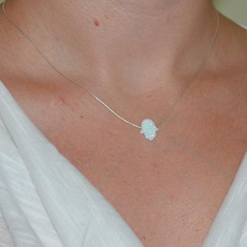 White Opal Hamsa Hand Necklace, Tiny Opal Necklace, Simple Dainty Protection, Good Luck, Evil Eye Silver Necklace, Opal Jewelry, Jewelery