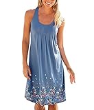 Cadevic Women's Casual Loose Mini Print Pleated Sleeveless Sundress A-Line Beach Dress