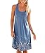 Cadevic Women's Casual Loose Mini Print Pleated Sleeveless Sundress A-Line Beach Dress