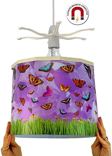 Ereki Ceiling Pendant Light Shade - Printed Colourful and Fun Designs Butterflies in Purple Light Cover - Magnetic Ceiling Light Lampshade Kit for Interchangeable Designs