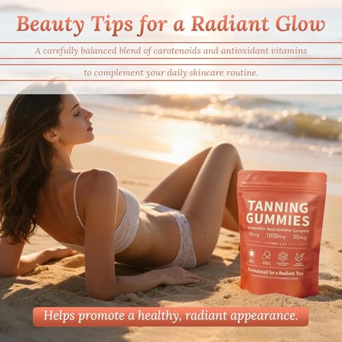 Skin Tanning Gummies, 2026 New Tanning Gummies, Skin Radiance & Hydration for Natural Looking Glow, Bronzing, Sugar Free, 60 Count (1 Pack)