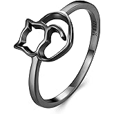 WOSTU 925 Sterling Silver Cat Memorial Ring - Animal Stackable Hollow-Out Design Pet Loss Sympathy Gift for Women, Cat Lovers