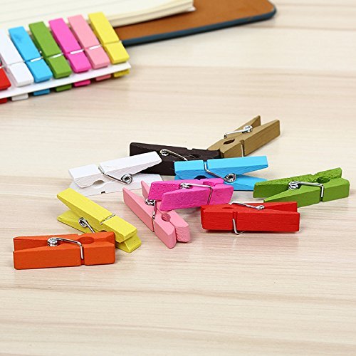 100 Pieces Mini Natural Wooden Colored Clothespins Photo Paper Peg Pin Craft Clips, with 16 Feet Jute Twine