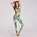 Women 2 Two Pieces Gym Yoga Clothing Green Halter Sports Crop Tank Top Tube Bra and High Waist Leggings Workout Suit Set