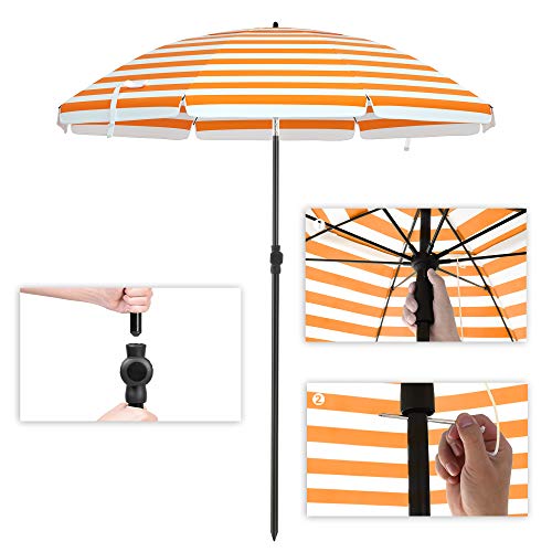 SONGMICS Sonnenschirm für Strand, Ø 200 cm, Gartenschirm, UV-Schutz bis UPF 50+, knickbar, tragbar, Schirmrippen aus… – Bild 6