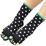 Cute Cartoon Frog and White Polka Dot Cotton Socks Toes Socks for Girls (01)
