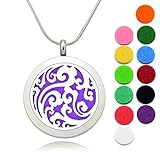 Lademayh Aromatherapy Essential Oil Diffuser Necklace Clouds/Wave Pendant Locket Magnetic Stainless Steel Perfume Necklace Jewelry with 2 pcs 24