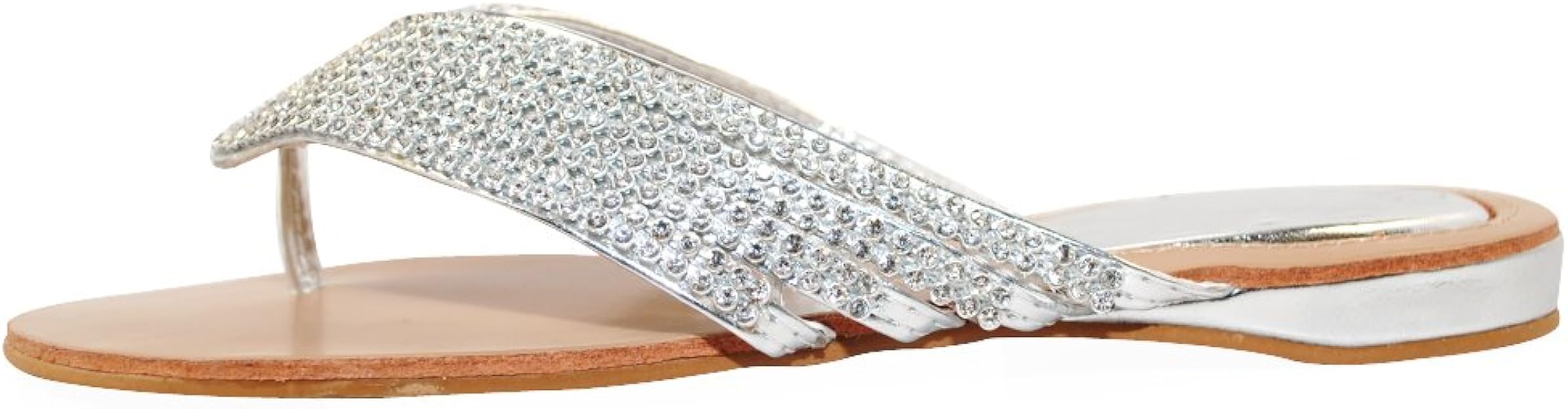 Amazon.com | TRENDSup Collection Women Fashion Rhinestone Flat Thong Sandals (8, Silver) | Sandals
