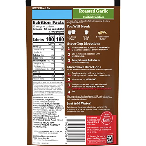 BETTY CROCKER ROASTED GARLIC MASHED POTATOES, 4 OZ.