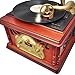 Pyle Updated Portable Turntable Phonograph -Trumpet Horn, Cassette CD w/Aux-in, FM/AM Radio, Vintage Retro Style, Vinyl-to-MP3 Recording, 45RPM Adaptor, 3 Speed Turntable 33, 45, 78 RPM - PTCDCS3UIP