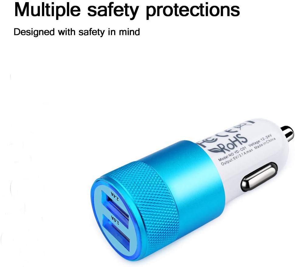 Car Charger,Sicodo 3.4A 2 Pack USB Smart Port Charger Compatible with iPhone X 8 7 6S 6 Plus, 5 SE 5S 5 5C,Galaxy S9 S8 S7 S6 Edge, Note 8 4, LG G6 G5 V10 V20,Nexus 5 X 6P,Pixel,iPad Pro Portable