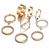 FINETOO 9 PCS Simple Stainless Steel Knuckle Midi Ring Set Crystal for Women/Girl Gold CZ Finger Stackable Rings Set Jewelry Friendship