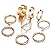 FINETOO 9 PCS Simple Stainless Steel Knuckle Midi Ring Set Crystal for Women/Girl Gold CZ Finger Stackable Rings Set Jewelry Friendship