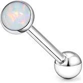 Leiainely F136 Titanium Flat Buttom Multicolor Bezel Opal Tongue Rings Piercing Jewelry for Women Men 14g 5/8in 16mm Metal Tounge Barbell Charms Hypoallergenic