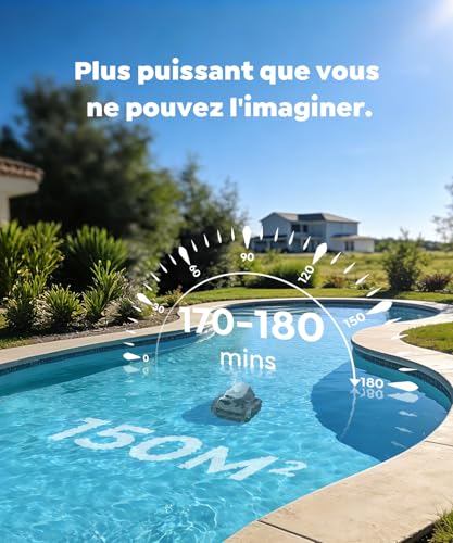BRINBO C1 Pool Robot Bottom and Walls, Double Filter, Wireless Pool Robot, 7 Cleaning Modes, 170-180 Min Autonomy, Powerful Vacuum Cleaner for Pools up to 150 m², Mica Grey