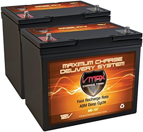 QTY2 VMAXMB107 AGM Group 24 Deep Cycle Battery Replacement compatible with Hoveround Teknique HD, XHD 12V 85Ah Wheelchair Battery