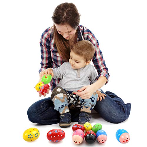 SallyFashion Wooden Percussion Musical Egg Maracas Egg Shakers, 6 PCS, Random Pattern, Halloween Props