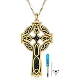 SOULMEET Celtic Cross Ashes Necklace for Men Women, Large Silver/Gold Irish Celtic Knot Cross Urn Locket for Ashes Keepsake Cremation Jewelry Gift for Loss Mommy Daddy