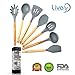 Lively Home Goods 7-Piece Premium Silicone Kitchen Cooking Utensils Set with Natural Bamboo Handles - Cooking Tool and Kitchen Gadget Set for Nonstick Cookware - Grey