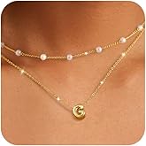 OOOPEL Gold Layered Pearl Initial Necklaces for Women Non Tarnish 14K Gold Plated Necklaces Waterproof Durable Dainty A-Z Pendant Choker Small Pearl Letter Necklace Personalized Jewelry Gifts