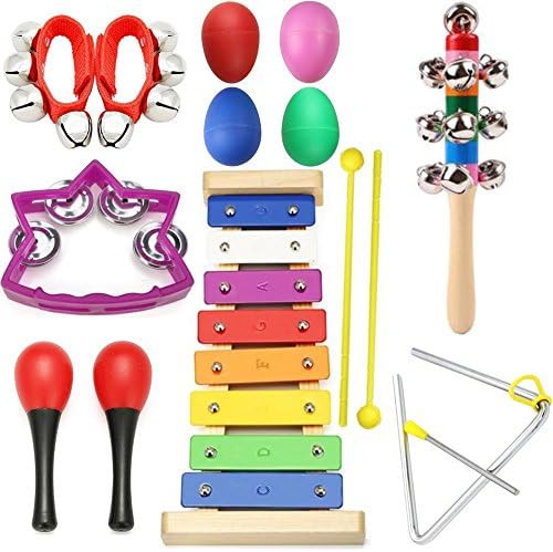 pelddy Young Musician Toolkit - Xylophone,Rainbow Bell Stick,Bells,Four Musical Egg Maracas -Quality Musical Instruments for Kids + Convenient Carrying Case