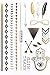 10 Sheets Premium Metallic Tattoos 100 Shimmer Designs Body Temporary Flash Metallic Fake Jewelry Tattoos Necklaces Bracelets Feathers Wrist Bands Infinity Love Turquoise Sticker. (Black)