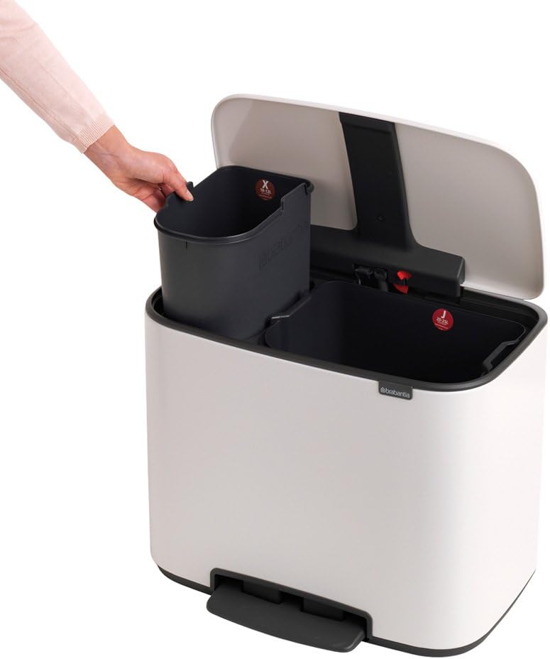 Brabantia Bo Pedal Bin, Steel, White, 11 + 23 L, 31.5 x 54 x 68 cm - Image 5