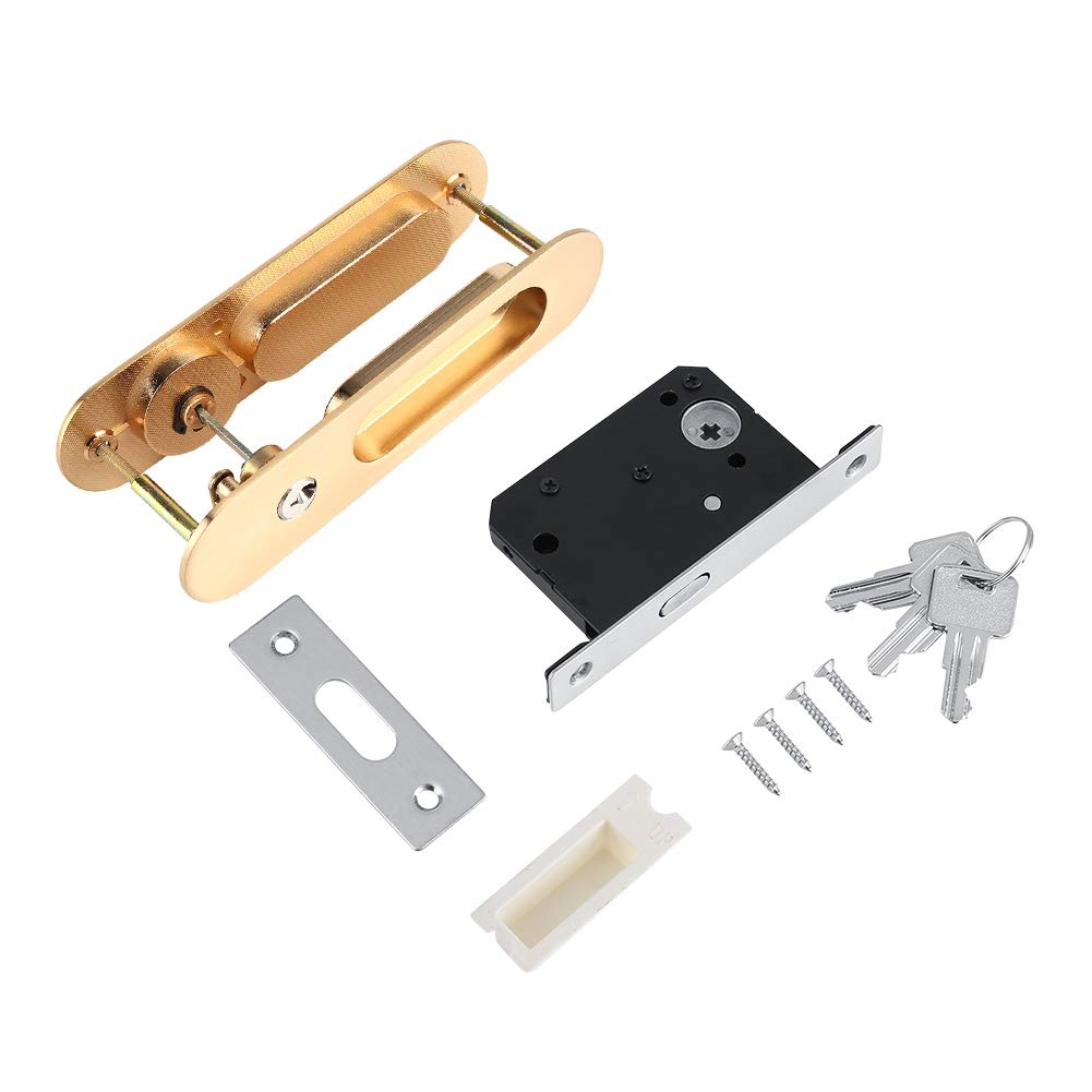 Nikou Sliding Door Locks- Strong and Sturdy Gold Door Handle Set with Keys