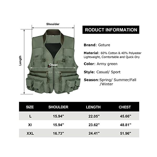 Goture-Fly-Fishing-Vest-with-15-Pockets-Jacket-Mesh-Breathable-Quick-Dry-Waistcoat-Photography-Vest-Army-Green-Fit-for-All-Kinds-of-Outdoor-Activities