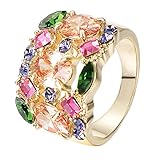 Yoursfs Cocktail Ring Vintage Style Wide Band Statement Ring for Women (Colorful, 7)