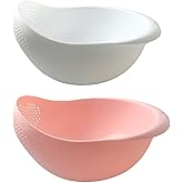 2-in-1 Rice Colander, Vegetable and Fruit Cleaning Filter Basket, 2Piece Sturdy and Easy-To-Use Food Grade Kitchen Tool Accessories (Pink+white, Small)