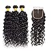 9A Brazilian Water Wave Bundles with closure (12 14 16+10) 100% Unprocessed 9A Brazilian Virgin Water Wave Human Hair 3 Bundles with Swiss Lace closure Hair Extensions Natural Color
