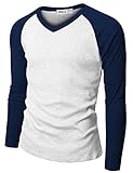 Doublju Mens Raglan V-Neck T-shirts BLUE (US-M)