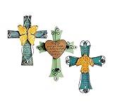Sell4Style Unique Wooden Crucifix with Antiqued Metal Decorative Heart and Inspirational Prayer Inscribed On Cross (Assorted Colors)