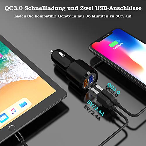 Bluetooth 5.0 FM Transmitter, SONRU Bluetooth Auto Radio Adpter Freisprecheinrichtung Dual USB Ports (QC3.0/2.4A) mit 1.1M Kabel, A2DP Crystal Sound Qualität, Spannungsanzeige, TF Karte Play