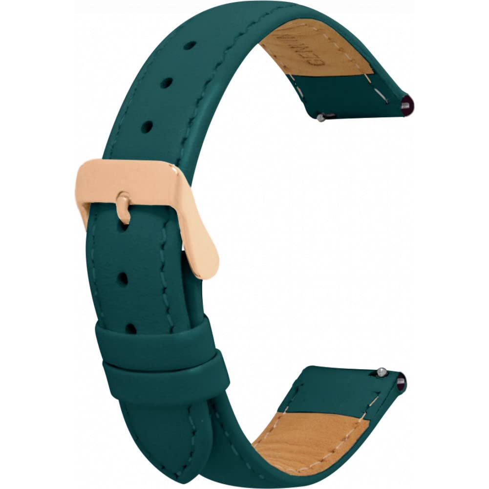 Toff London Ladies Dark Green Leather Watch Strap, Quick Release with Rose Gold Metal Buckle, Band Width 18mm