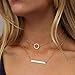 Boosic Circle & Bar Pendant Double Layer Necklaces for Women, Golden